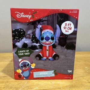 Gemmy Disney 3 ft Stitch in Santa Suit Airblown Inflatable Christmas Lights‎ Up